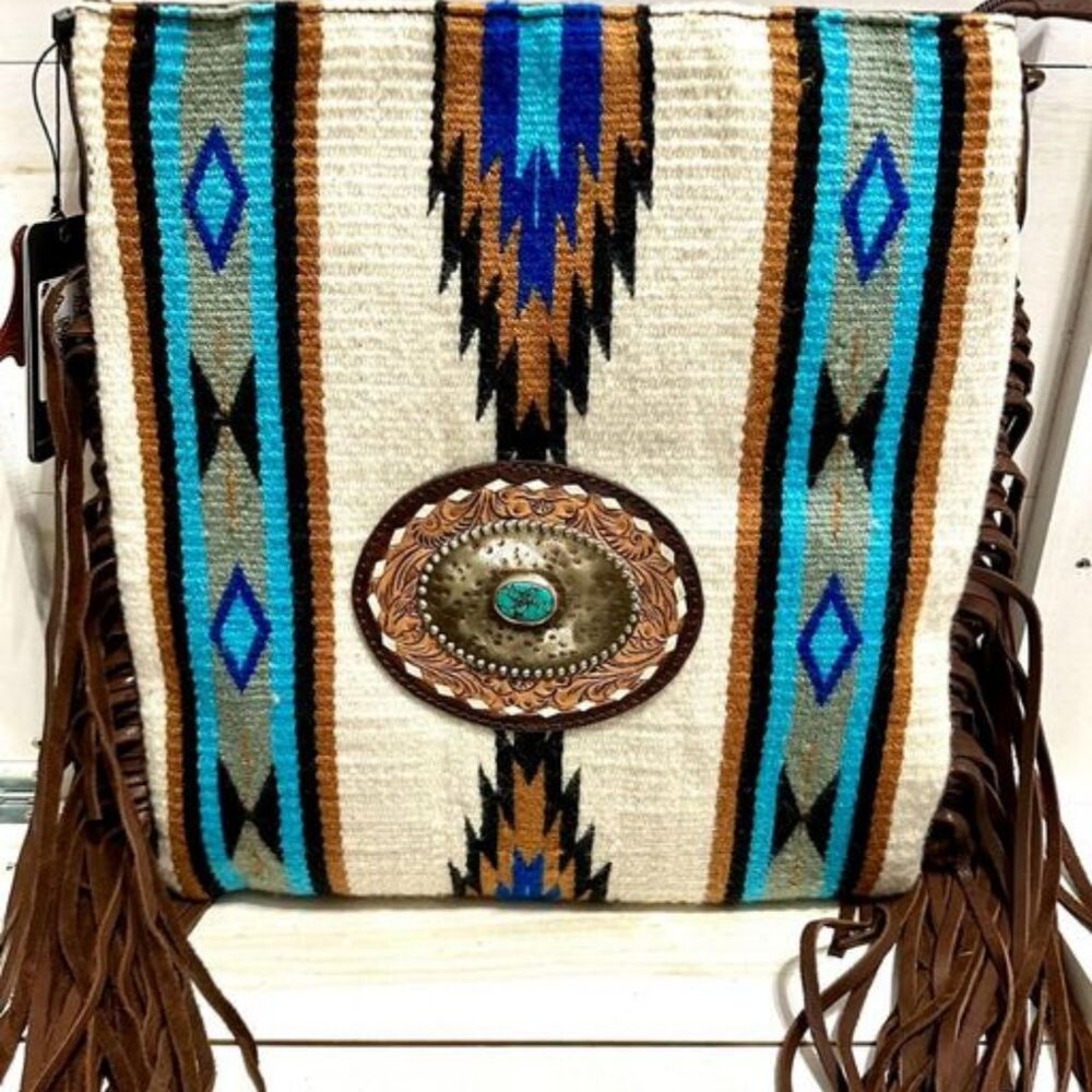 American Darling Turquoise Brown Cream Aztec Crossbody Bag